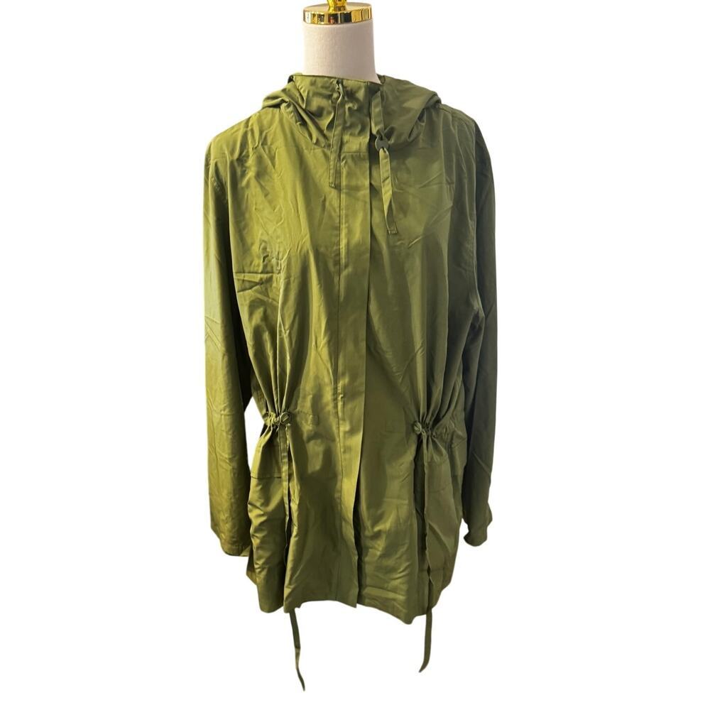 Eileen Fisher Woman Hooded Drawstring Utility Jacket Green 2X Recycled Polyester